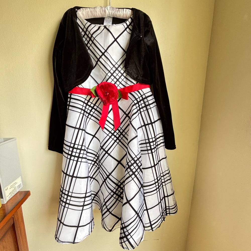 Black and White Strapless A-Line Dress for Wedding Guest 6X - Picture 6 of 10